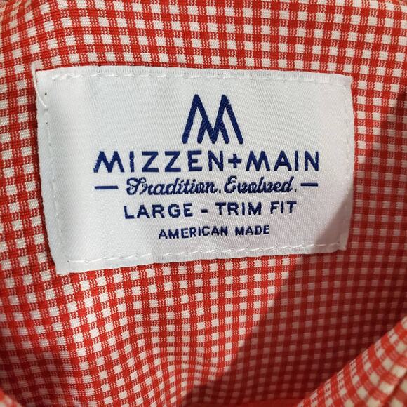 Mizzen + Main Men's Red Check Trim Fit Button Down Long Sleeve Shirt Size Large - Picture 3 of 6